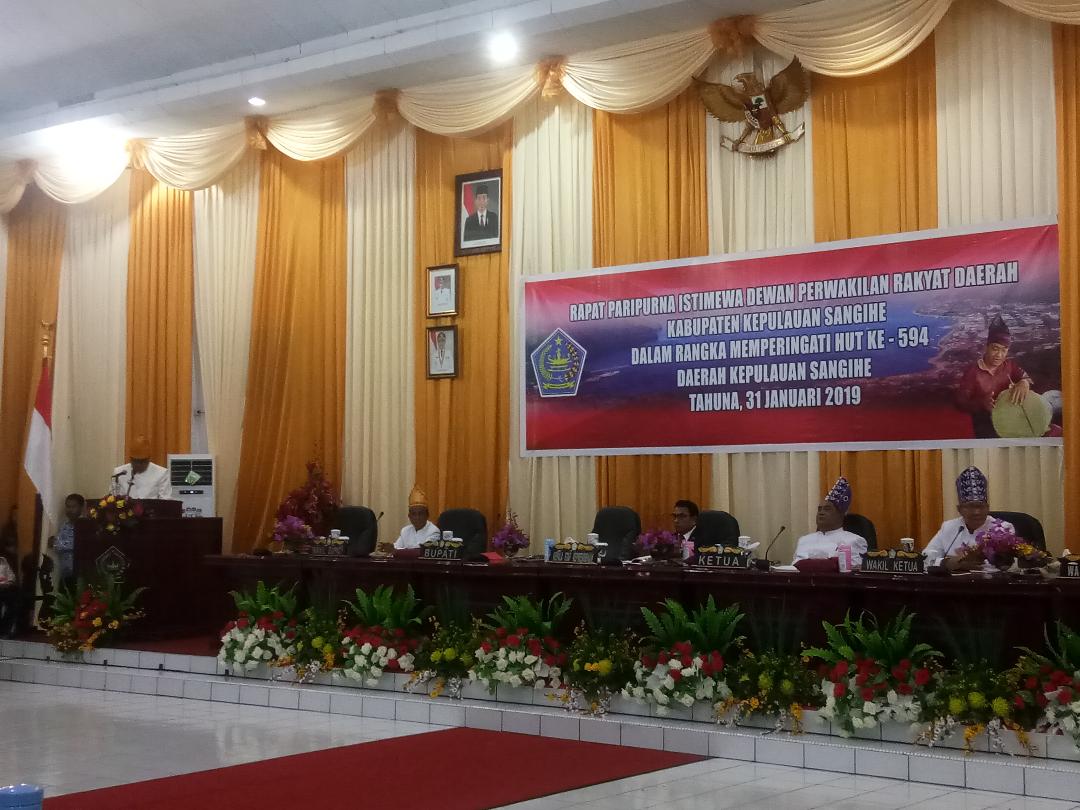 Rapat Paripurna Istimewa Dewan Perwakilan Rakyat Daerah (DPRD) Kepulauan Sangihe, dalam rangka HUT ke-594